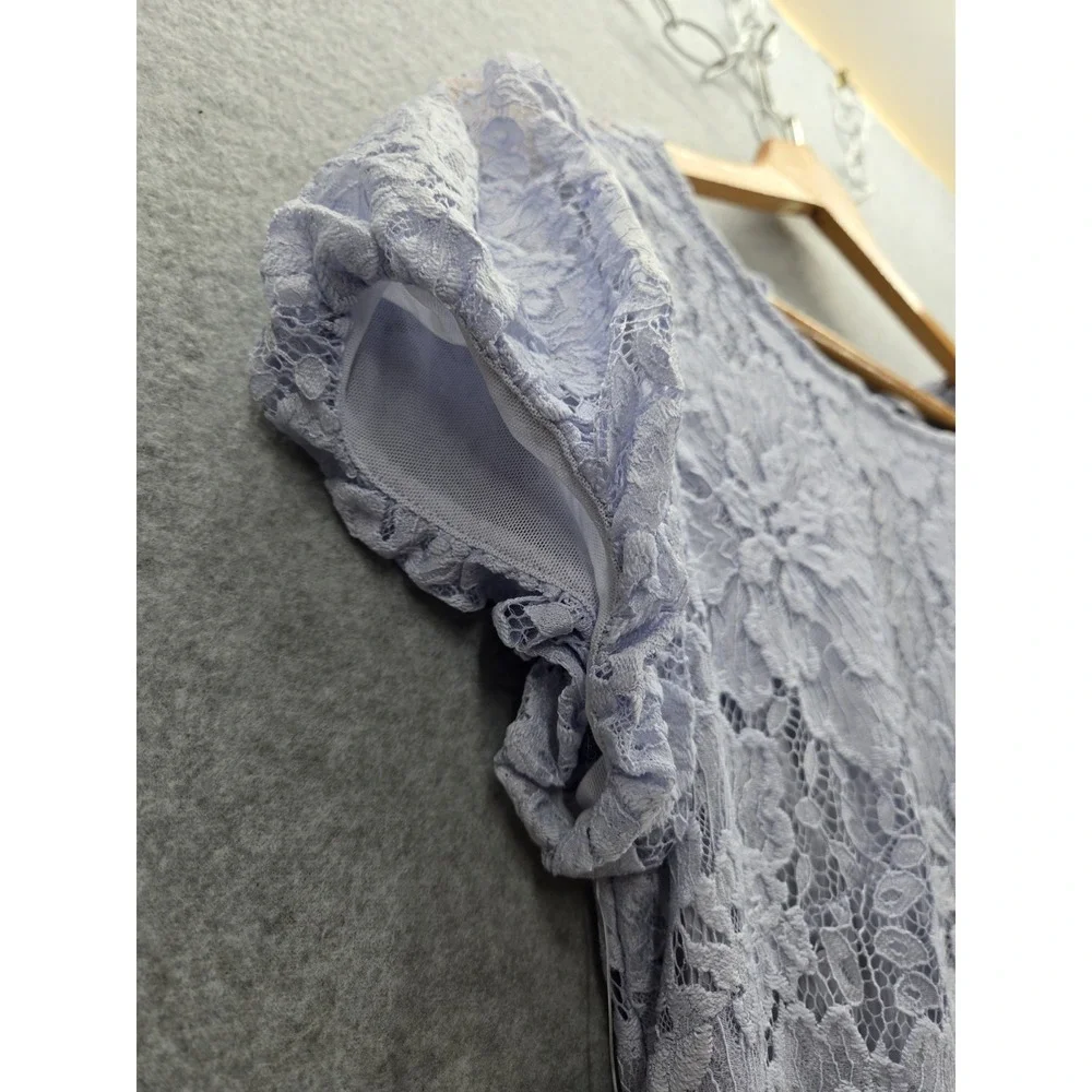 NWT FREE PEOPLE Light Blue HAILEE MINI DRESS  LACE FLORAL Cottagecore M - Picture 6 of 11
